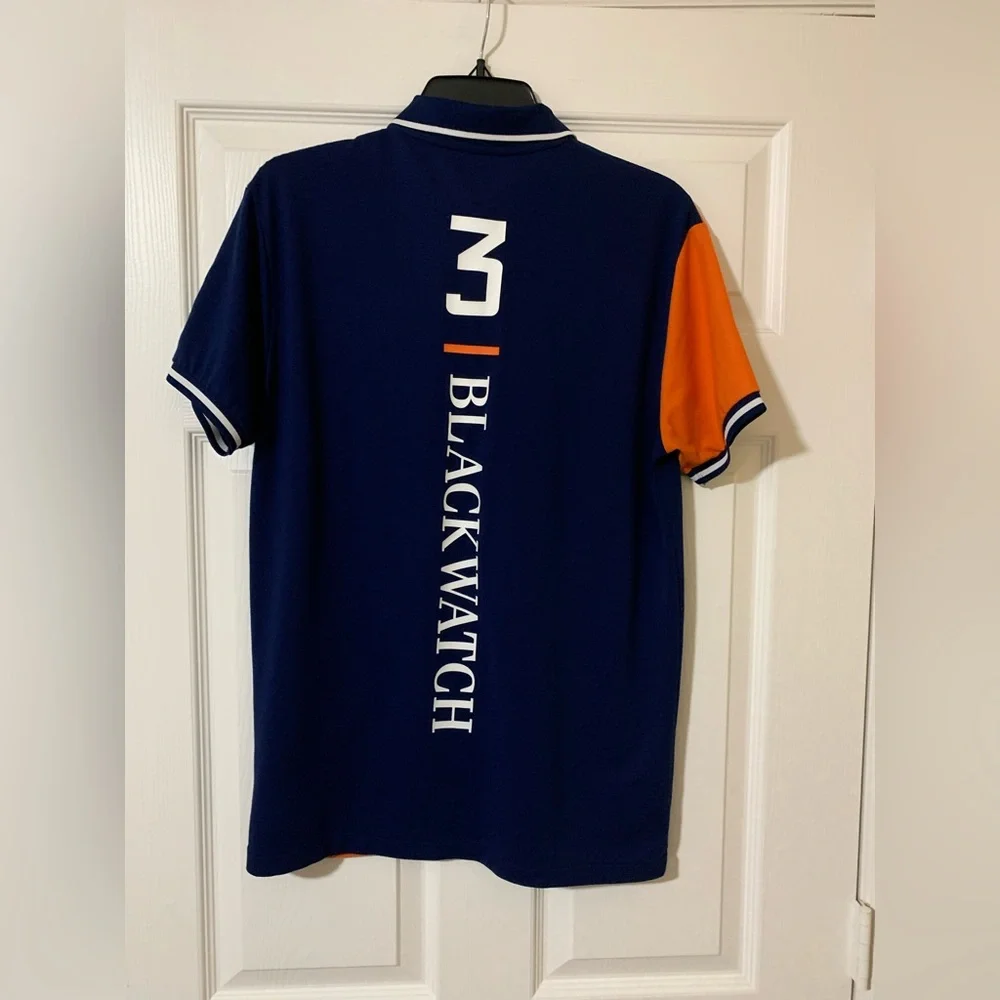 Rugby-Striped Polo Shirt - Navy & Orange